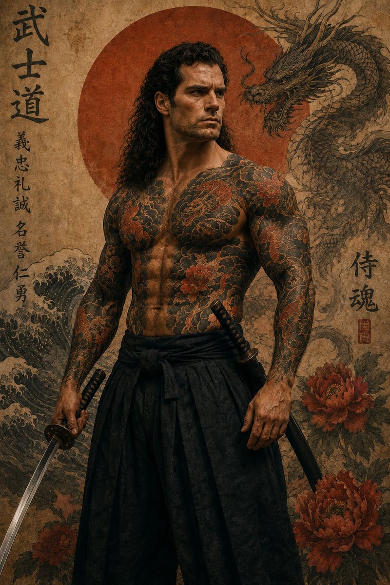 不仅是一幅肖像。 一帧之间，尽显武士时代。⚔️🔥 将自己化身为传奇武士,拥有电影级纹身、日式艺术美学,以及超写实细节,仿佛直接从电影海报中走出。 这个提示在每…