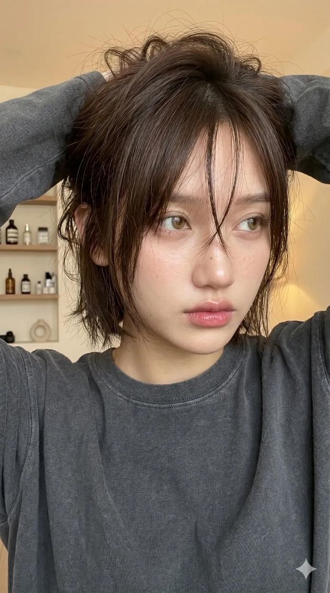 一张超写实的年轻女性特写肖像(使用我的脸),室内温暖柔和的光线。构图是半身镜头(从胸部到头部),相机角度略低且略微倾斜,营造出随性、自拍般的氛围。 主要焦点在面部和头发。 面部特…