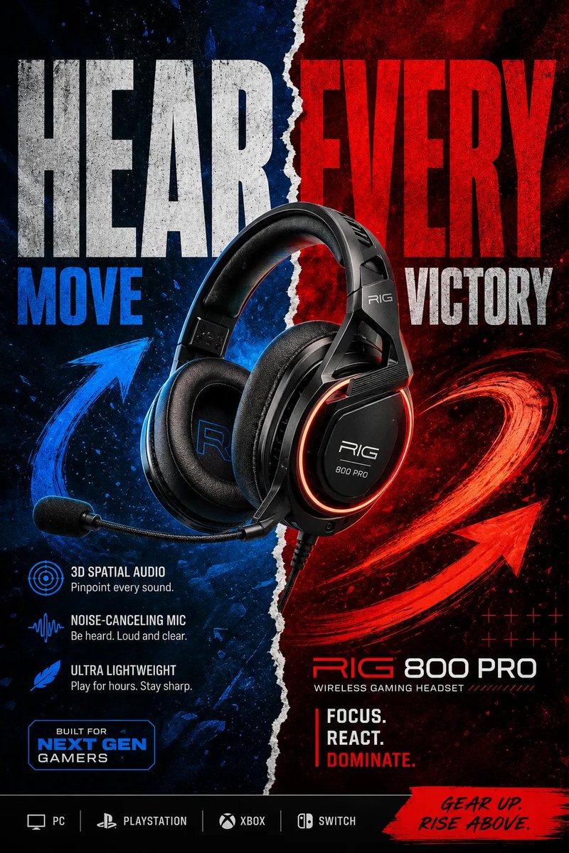 GPT IMAGE 2 ON CHATGPT Prompt 1 Gaming Headset Split-Theme Poster Epic gaming headset adv…