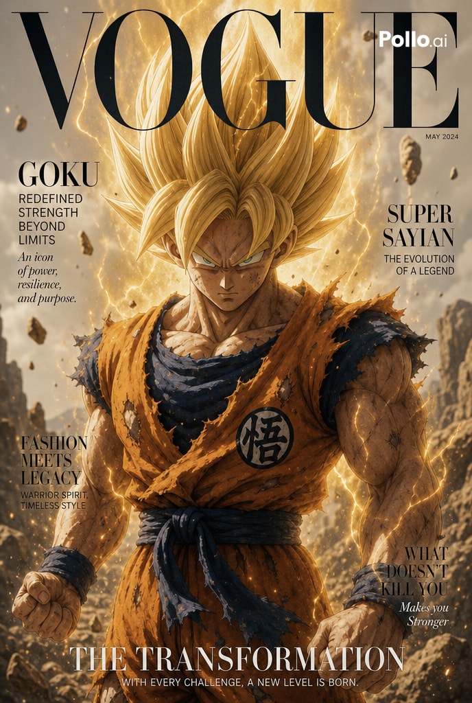 1)《Vogue》杂志封面。路飞目光锐利。 2)《Vogue》杂志封面。悟空变身超级赛亚人 @itsPolloAI #PolloAI #PolloAICPP https://t.…