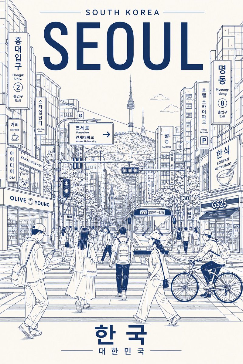 创作一张极简主义、超高分辨率的线条艺术风格东京旅游海报,将东京呈现为一个时尚的日常都市场景,而非明信片式的旅游景点。 主体构图: 中心构图展现东京最具代表性的日常街景——十字路口…