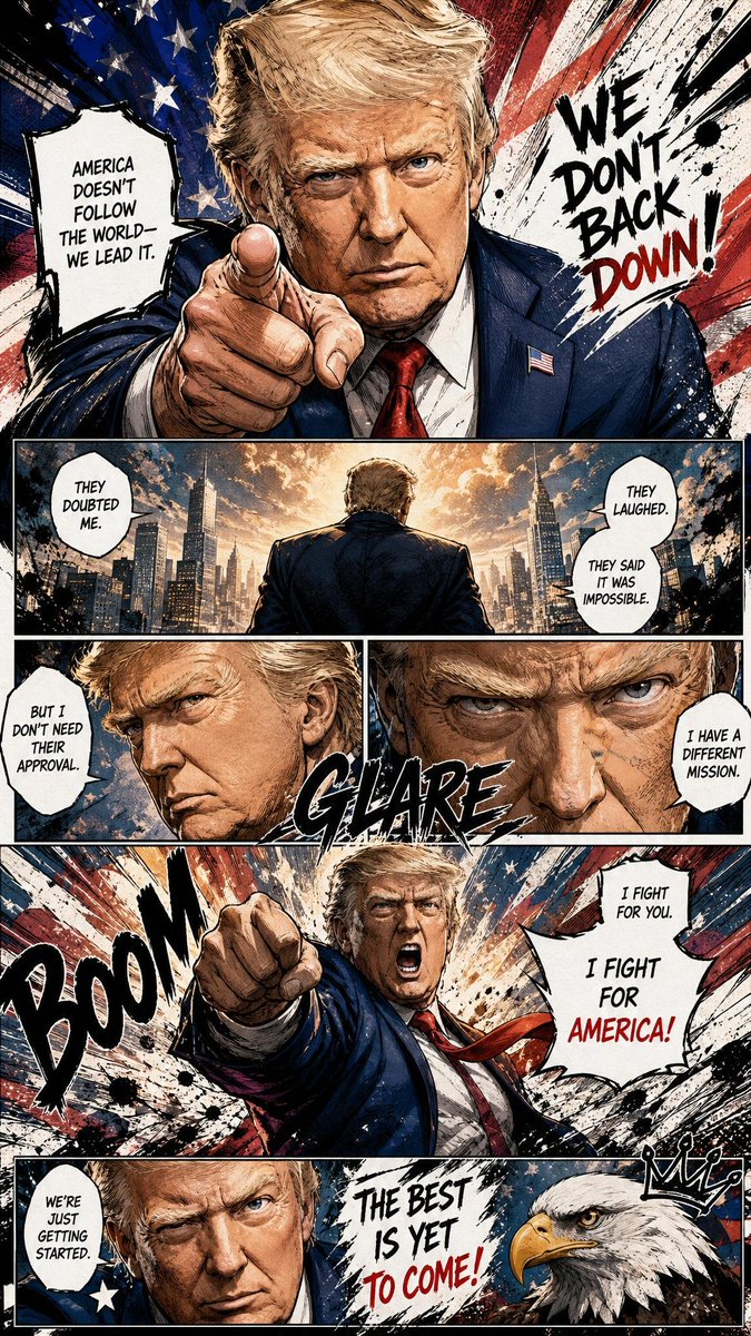 创建一个基于参考照片中人物的全页彩色漫画插图。使用真实的漫画页面构图，在单页上有5–7个动态连接的面板。包括电影式叙事、戏剧性视角、富有表现力的情感、动态姿势…