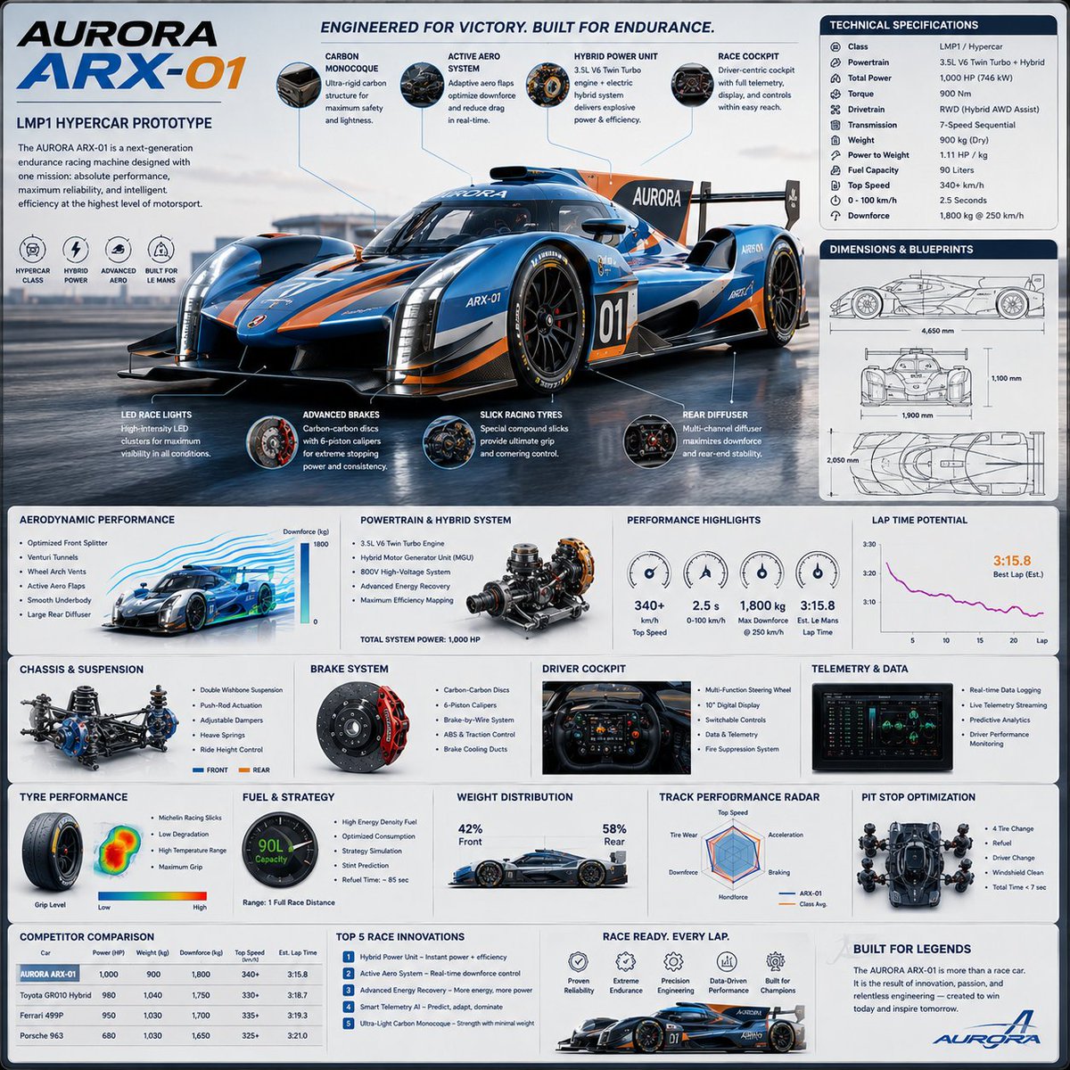 信息图：使用 ChatGPT 上的 GPT Image 2 生成的未来赛车 提示词； 以一辆名为 {RACING_CAR_NAME} 的精英未来赛车为核心，创建一个高级的方形“参…
