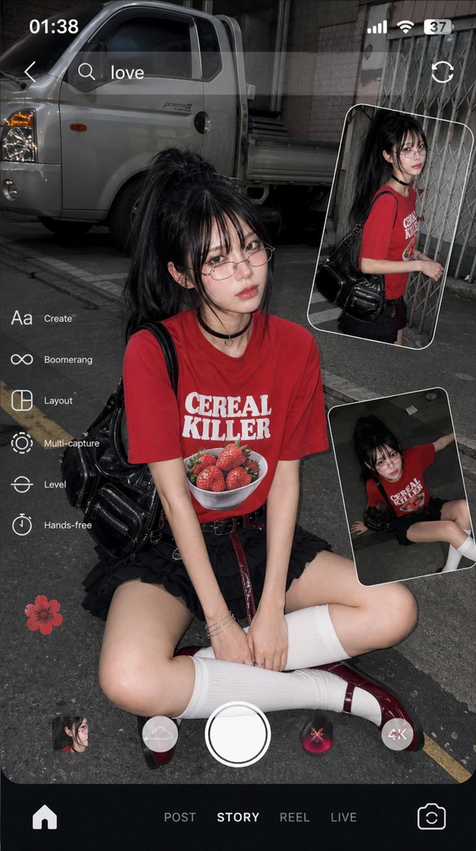 GPT Image 2.0 提示词 参考附件所示的20岁出头年轻韩国女性。面部：小巧鹅蛋脸，瓷白偏冷调韩国肌肤，又大又圆的深棕色眼睛，明显的眼下卧蚕，小巧心形唇且下唇饱满，左眼正…