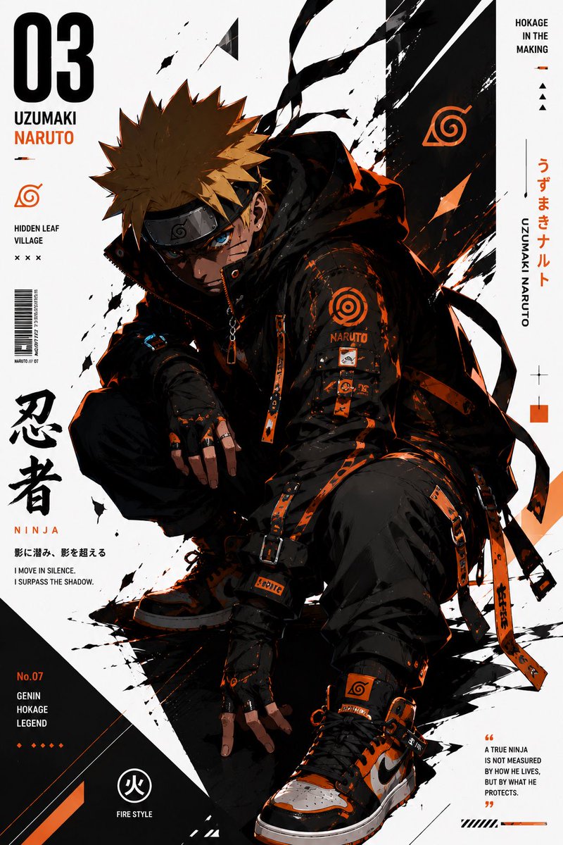 . 创建一个高级动漫机能风(anime-techwear)编辑风格海报系列,以来自 {franchise} 的 {character_name} 为主题,将其重新设计为未来主义街…