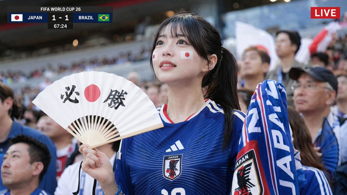 22岁的日本美女支持者。黑色长发的马尾辫。不是韩国人或中国人，明显是日本人特有的五官轮廓。通透感的肌肤，自然妆容，高雅且亲切的氛围。仿佛隶属于K-POP偶像团…