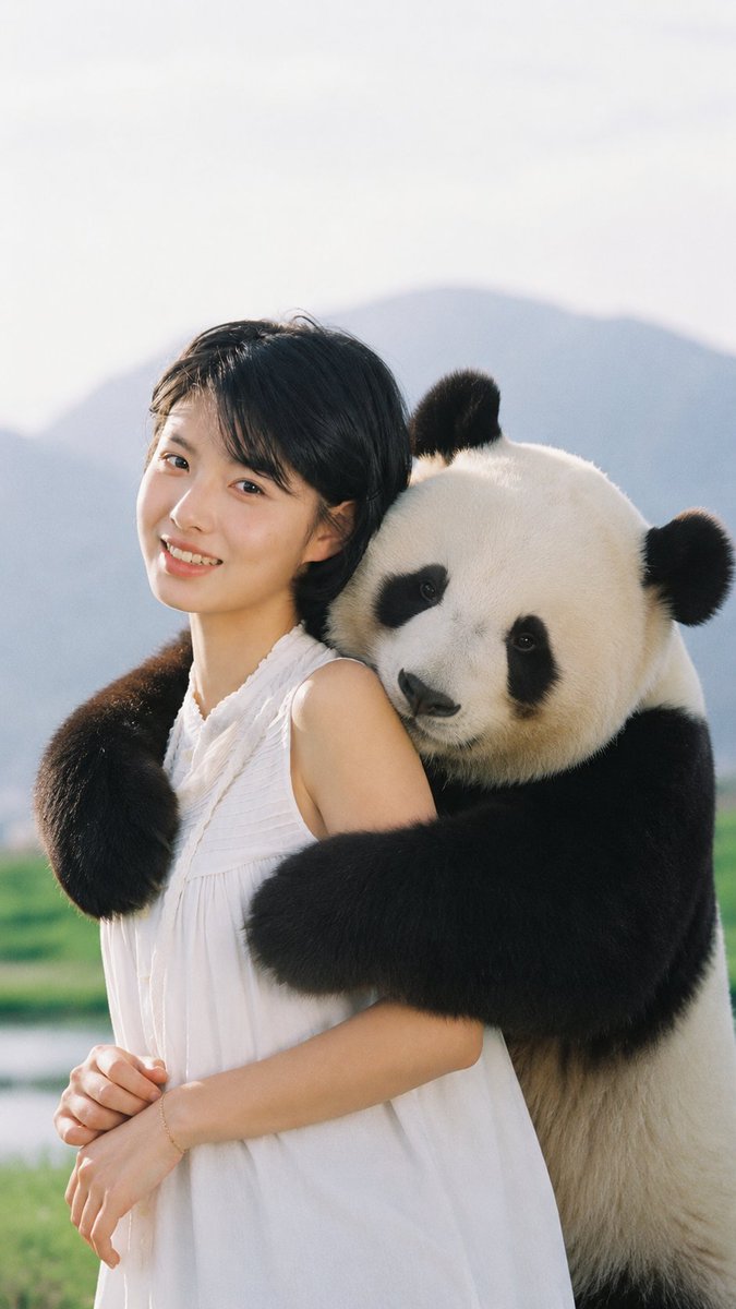 https://t.co/9gWZ1Nha4h GPT Image 2 提示词： 以上传的图片作为主要参考。将场景转化为一个真实、温馨的瞬间，人物或角色被一只可爱的巨型大熊猫从身…