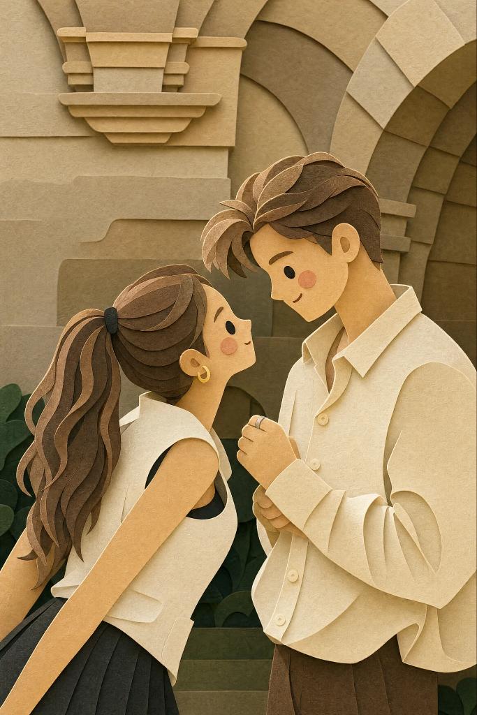 和你的伴侣一起创建属于你们的版本 使用 @DomoAI_ 上的 GPT Image 2 提示词 { "style": "layered paper-cut illustratio…