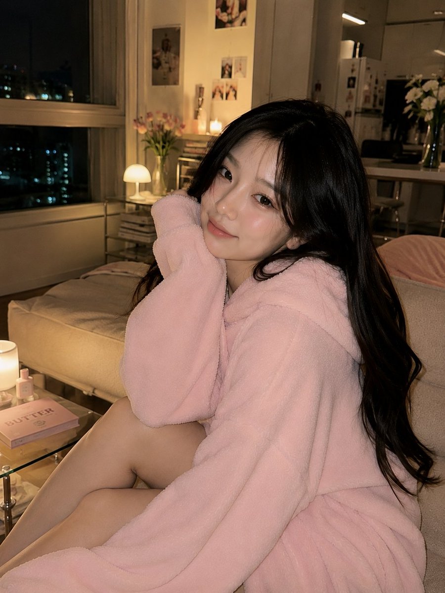 GPT Image 2 on ChatGPT 提示词； 超写实风格的舒适客厅肖像，夜晚时分，一位美丽的韩国女性侧身坐在柔软的米色沙发上，温柔地回头看向镜头，露出柔和害羞的微笑。由…