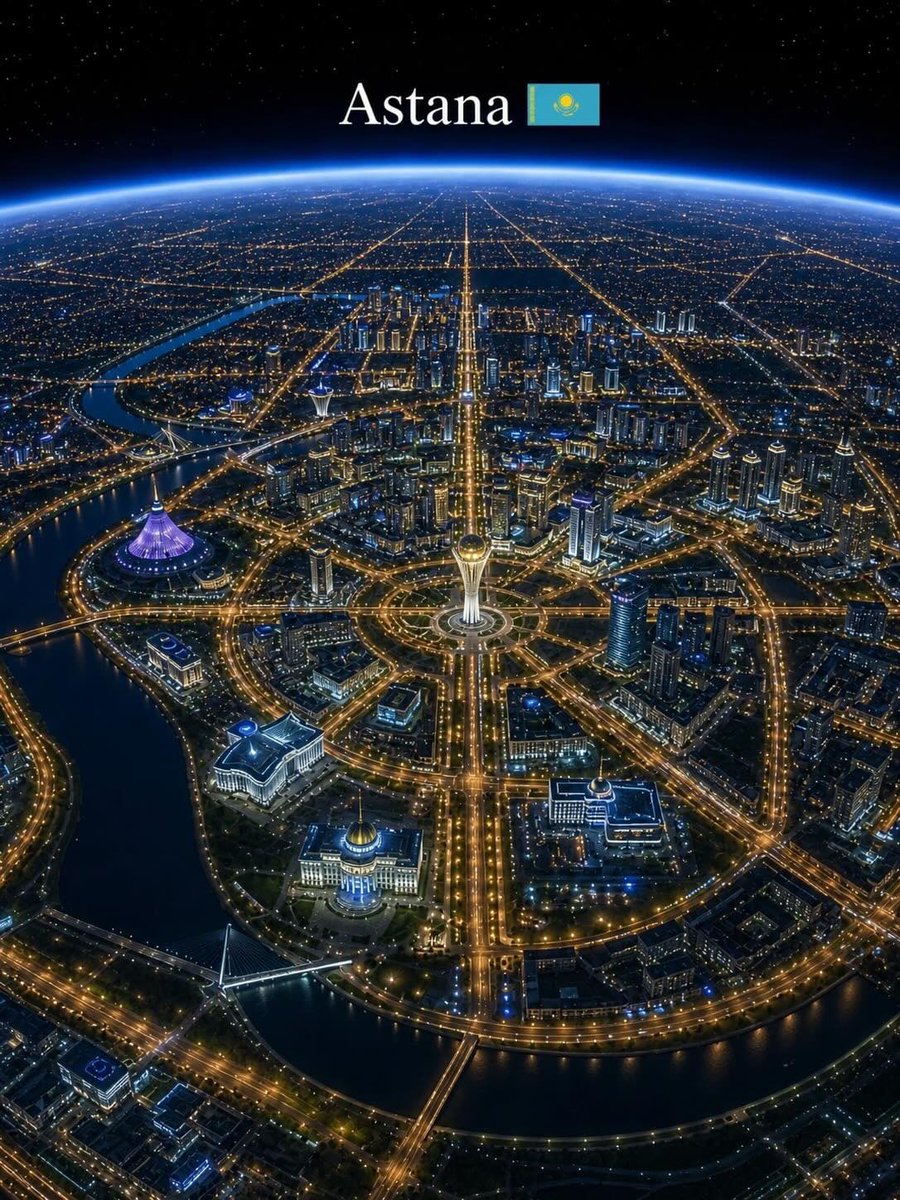 超写实电影级夜景航拍视角,从太空俯瞰一座重要的(CITY NAME)城市,无尽的金色城市灯光绵延铺展在大地上,蜿蜒的河流被灯光照亮穿过城市,标志性的天际线和建筑地标,地球弯曲的地…
