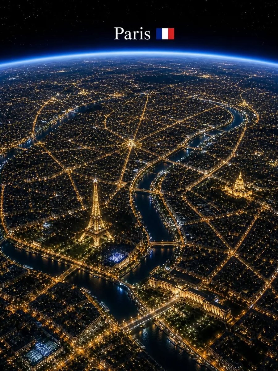 超写实电影级夜景航拍视角,从太空俯瞰一座重要的(CITY NAME)城市,无尽的金色城市灯光绵延铺展在大地上,蜿蜒的河流被灯光照亮穿过城市,标志性的天际线和建筑地标,地球弯曲的地…