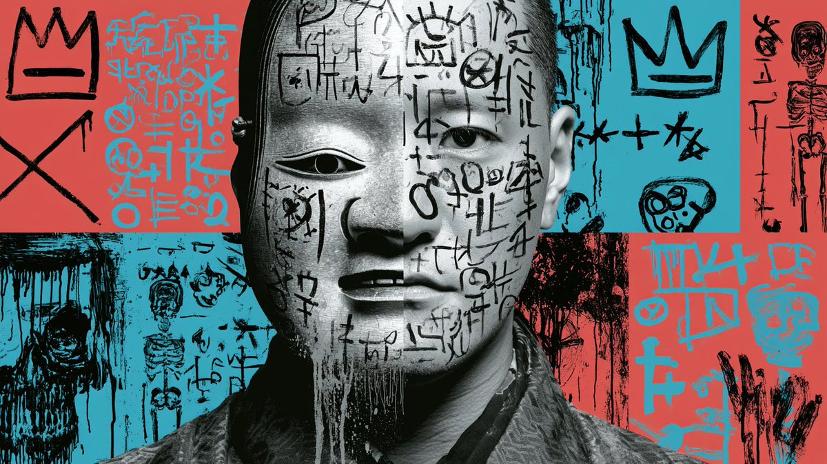 标记面孔 - Midjourney提示词 [SUBJECT]渲染为一张照片级真实感的灰度肖像——皮肤、头发、表情均以法医级细节保留——整张图覆盖着手绘伪 glyph、粗糙符号、圈…