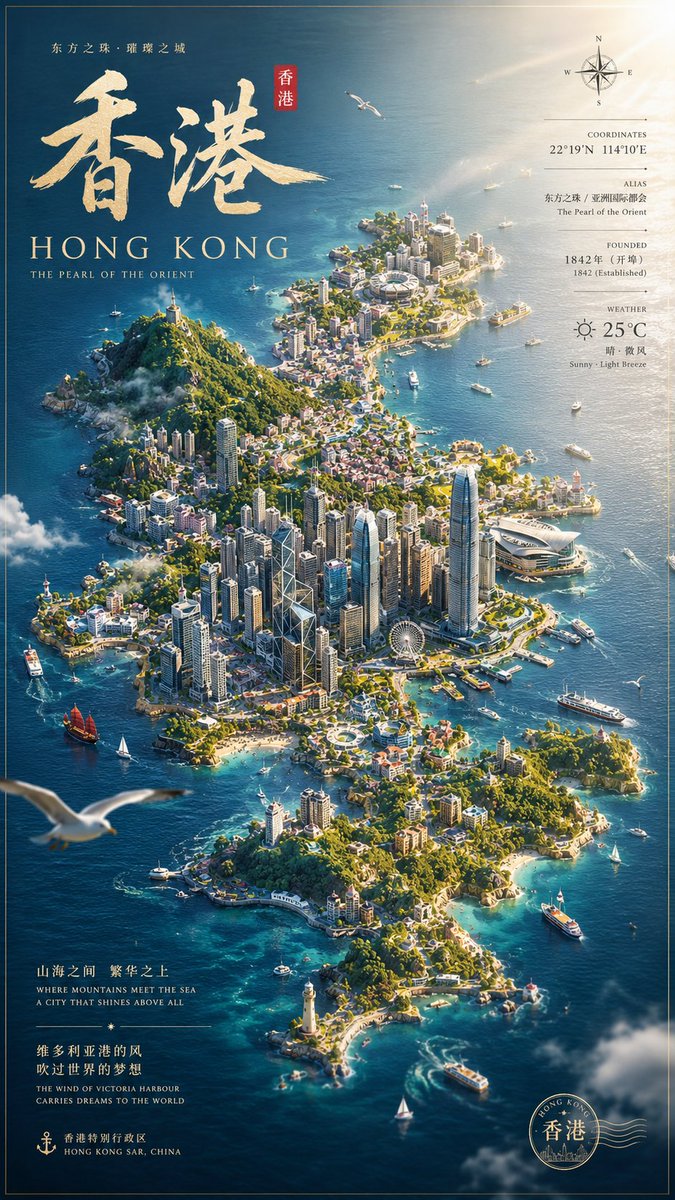 为 {City Name} 生成一张城市渲染的数字艺术海报,采用 9:16 竖版构图。 画面的核心主体是一座漂浮于水面之上的微型城市岛屿,占据画面绝大部分视觉空间。 岛屿的外轮廓…