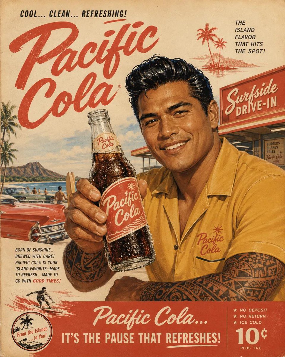 纯正的1960年代美国广告海报，[BREW]品牌，复古中世纪商业插画风格，[PERSON DESCRIPTION]手持一瓶结满冰霜的玻璃瓶[BREW]，明亮乐观的生活场景，怀旧的…