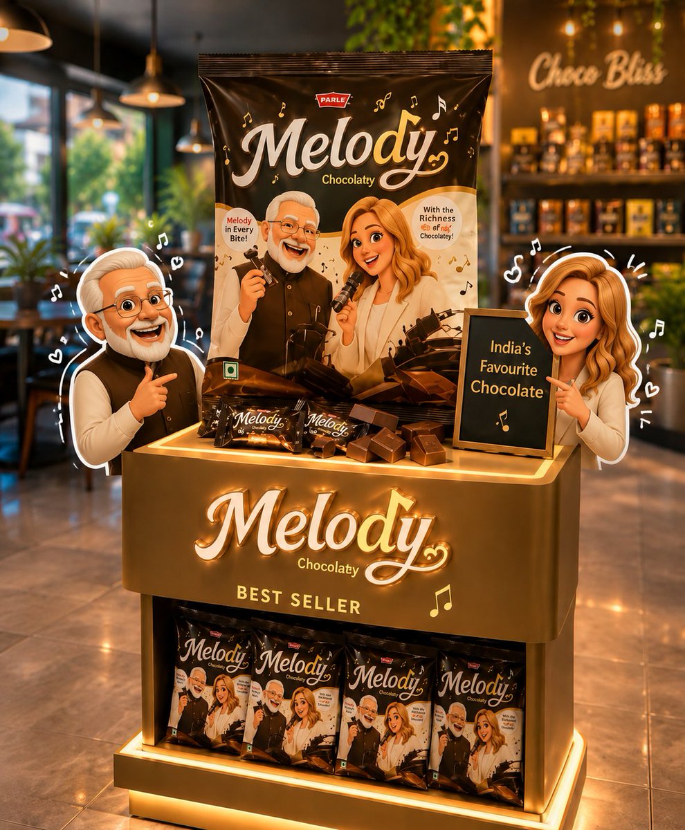 Melody 为什么会这么巧克力味? ChatGPT Image 2 超精细 3D 皮克斯风格高级产品展示场景,用于在豪华现代的咖啡馆巧克力店中展示 "Melody Chocol…