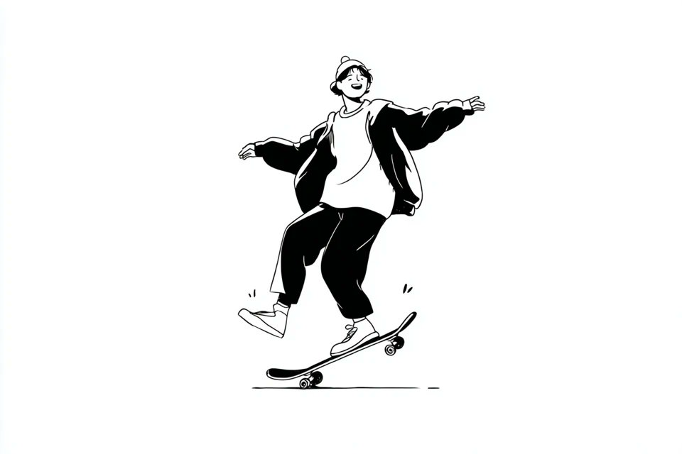 [主体]身着[服装]并[进行动作]的简约单色线稿，面部呈现[表情]，受Notion启发的编辑极简主义风格绘制：线条清晰、平涂黑白配色、简单几何形状、柔和手绘质感、细节稀疏、肢体语…