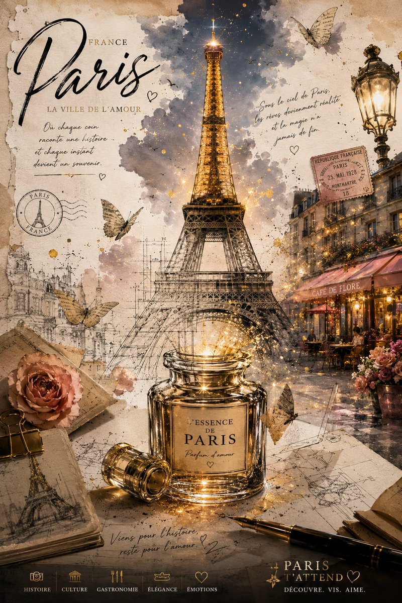 创作一张超高端手工素描风格的旅游海报，画面中自由女神像从放置在深色木质设计师办公桌上的一个发光的、破裂的复古罗盘中磅礴浮现，象征自由、梦想与冒险。雕像的下半部分应呈现为粗糙的建筑…