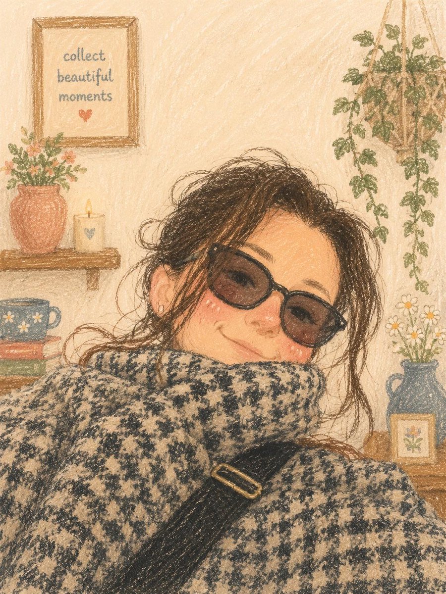 可爱温馨的油画棒插画,柔软有质感的蜡笔艺术风格,少女美学的自拍肖像,温暖田园风格的卧室氛围,梦幻手绘数字绘画,复古童书插画风格,柔和的粉彩色调,柔和的颗粒纸张质感,可爱纯真的美学…