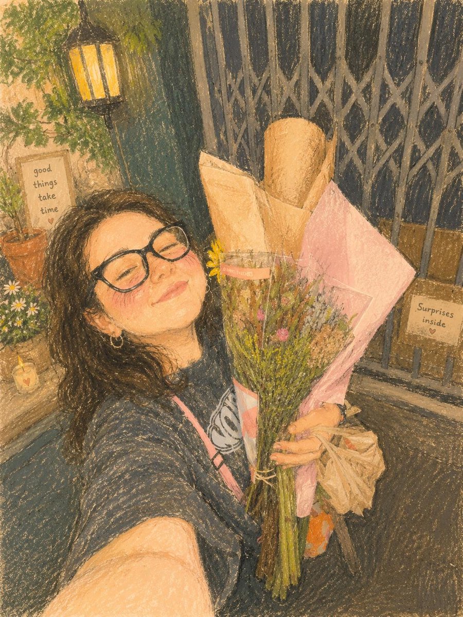 可爱温馨的油画棒插画,柔软有质感的蜡笔艺术风格,少女美学的自拍肖像,温暖田园风格的卧室氛围,梦幻手绘数字绘画,复古童书插画风格,柔和的粉彩色调,柔和的颗粒纸张质感,可爱纯真的美学…