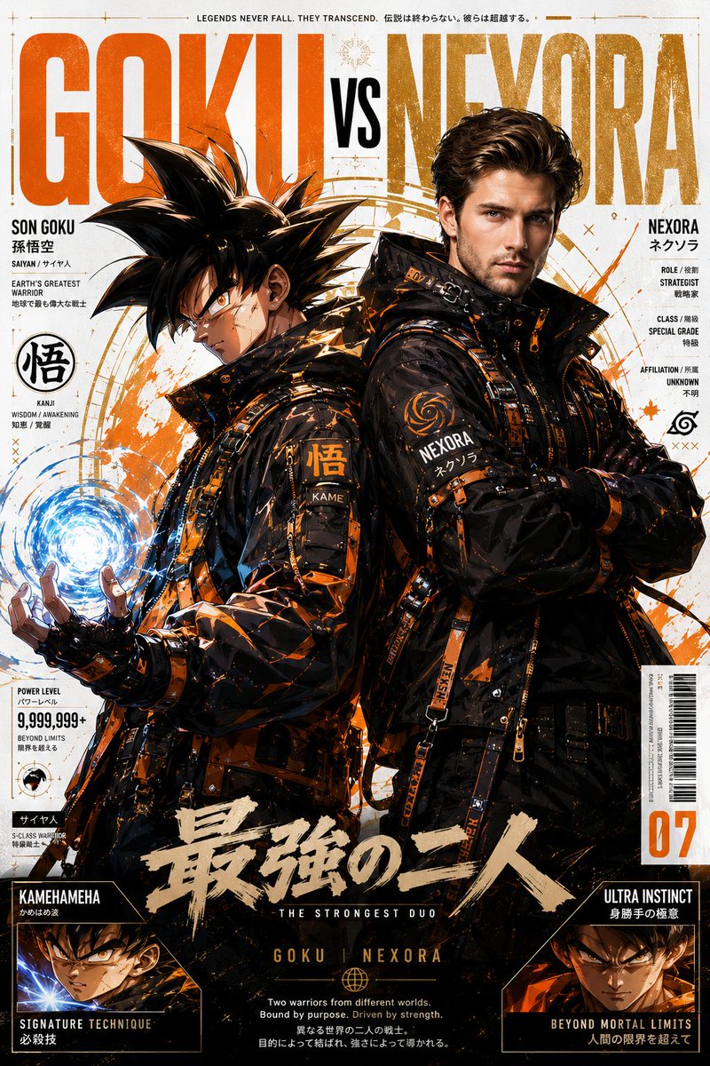 一张病毒式传播的超高端动漫×奢侈时尚跨界海报，画面中[ANIME CHARACTER NAME]（动漫角色名）与上传的人物作为标志性搭档，共同置身于一个未来主…