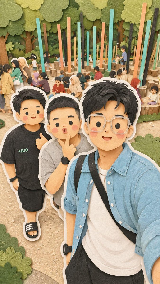 可爱卡哇伊家庭旅行拼贴画,将四个不同的场景组合在一幅构图中,可爱的动漫风格父母、朋友和孩子们一起自拍和探索,手工剪纸立体场景风格,分层硬纸板和毛毡质感,微缩世界美学,温馨柔和的马…