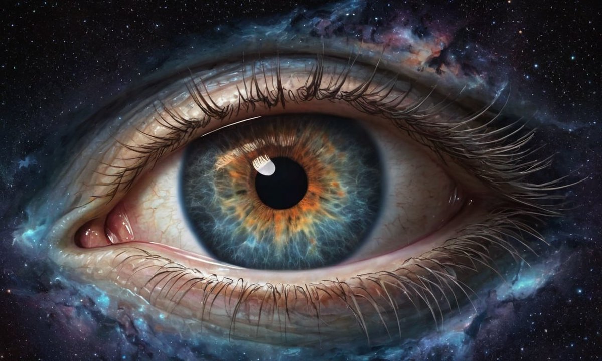 校准你的生成节奏与 Gpt Image 2 []Prompt[] ：超写实的宇宙之眼微距特写，一只人类眼睛漂浮在深空中，极度特写，虹膜细节极其丰富，带有发光的蓝色、橙色和金色星云…