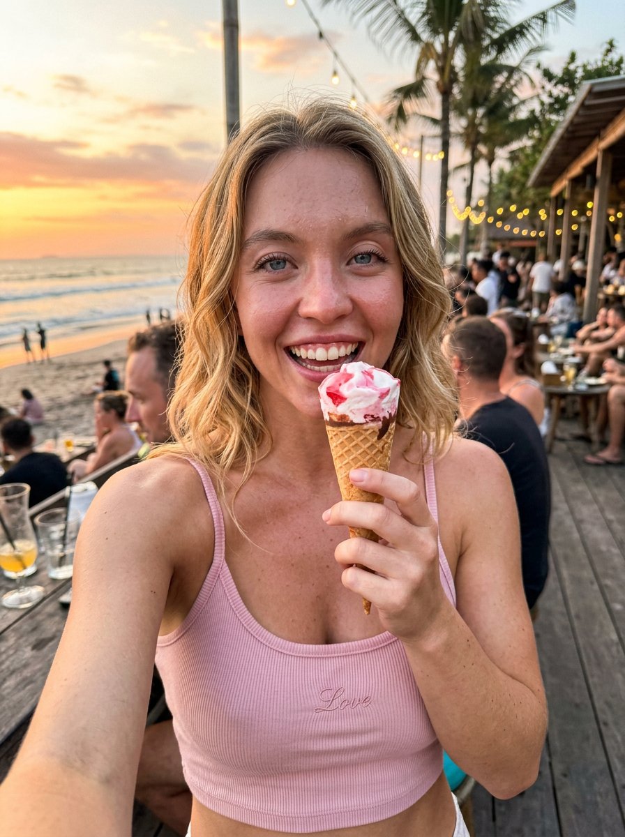 街道很热 🔥 我们去吃个冰淇淋吧 🍨 Sydney sweeney、Madlyen cline 和 Sadie sink Nano Banana 2 via @ImagineAr…