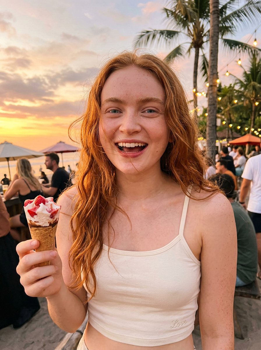 街道很热 🔥 我们去吃个冰淇淋吧 🍨 Sydney sweeney、Madlyen cline 和 Sadie sink Nano Banana 2 via @ImagineAr…