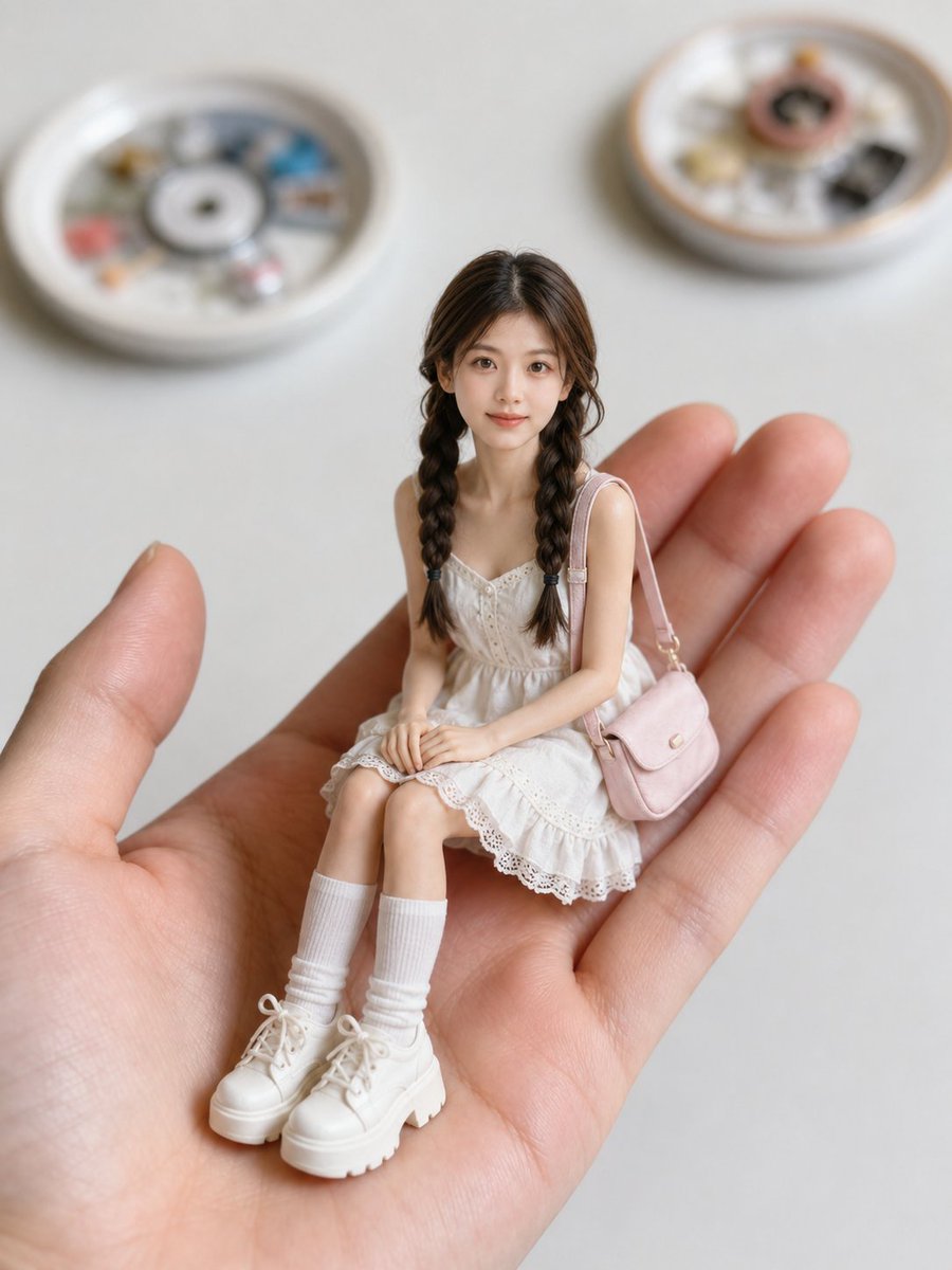 仅将我上传的肖像作为身份参考：保留我真实的面部特征、脸型、发型、发量、发色和整体气质。不要复制我肖像中的服装、背景或光线。创建一个高度细致的微缩写实收藏人偶版…