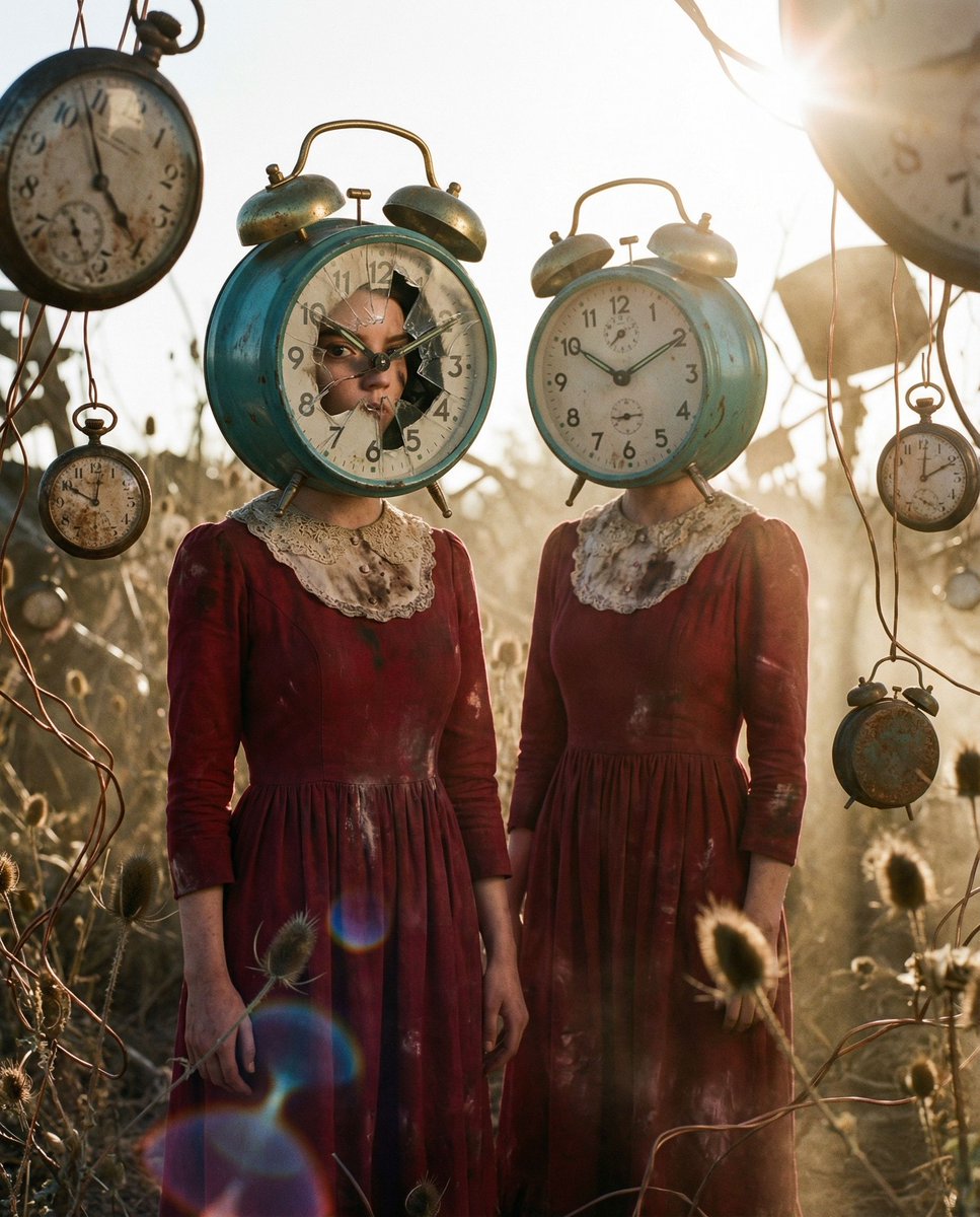 { "vibe_title_en": "Fractured Chronology", "master_prompt": "一张超写实的、中画幅的编辑级摄影作品，画面中是「主角」与…