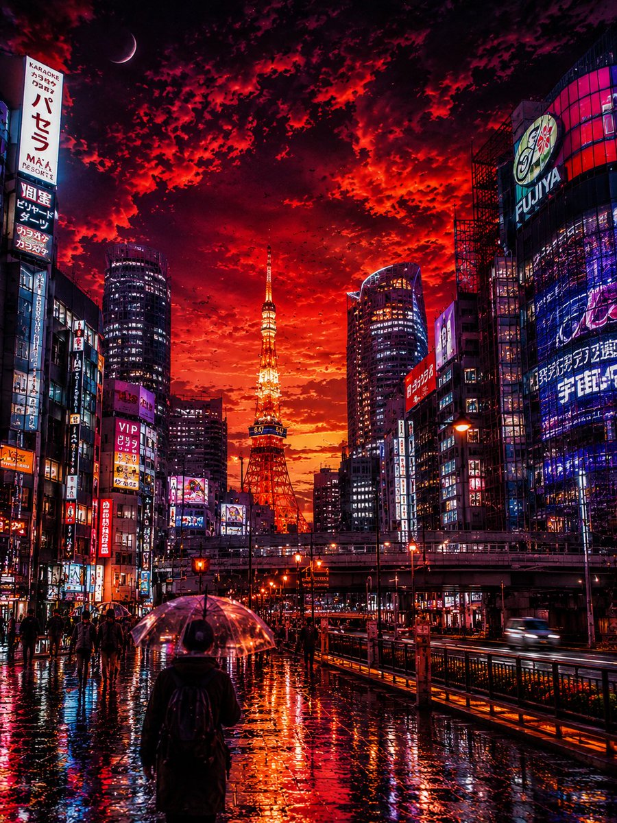 一幅令人叹为观止的电影感数字艺术作品,描绘雨后北京紫禁城在浓郁深红夕阳下的壮丽景象,展现宏伟的中国古代宫殿建筑,在戏剧性、炽热、密集而富有质感云层的笼罩下,由发光的金色灯笼照亮…