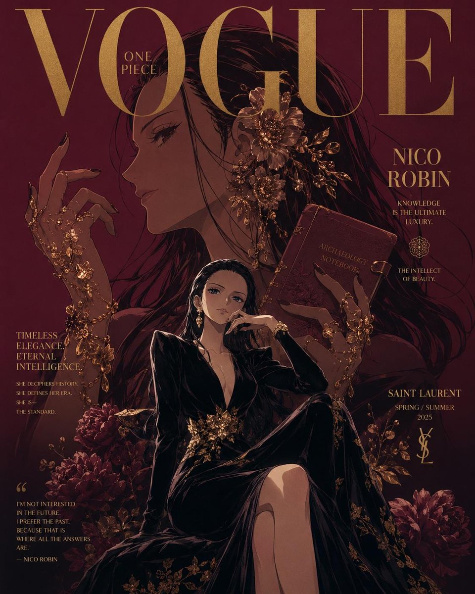 奢华动漫时尚杂志封面,灵感源自《Vogue》与高级定制时装大片,《海贼王》角色重塑为精英时尚偶像,戏剧化的电影级构图,超精细动漫插画,高端杂志排版字体,优雅衬线字体,光泽感奢华杂…