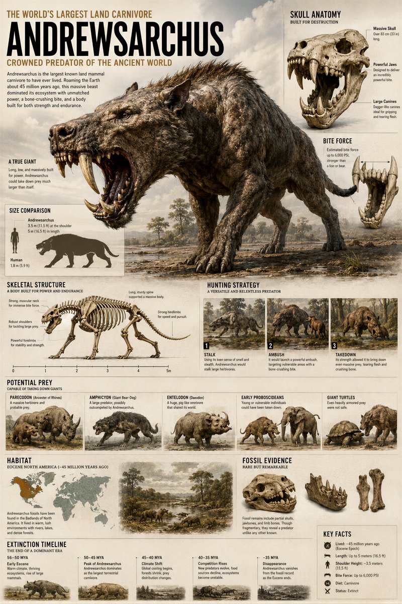 5⃣. 🐻🐺🐗 安氏兽（Andrewsarchus） 🖼️ GPT Image 2 💎 通过 @DomoAI_ 进行 4K 高清放大 两个平台。 一幅杰作。 艺术与进化的交汇 ⚡…