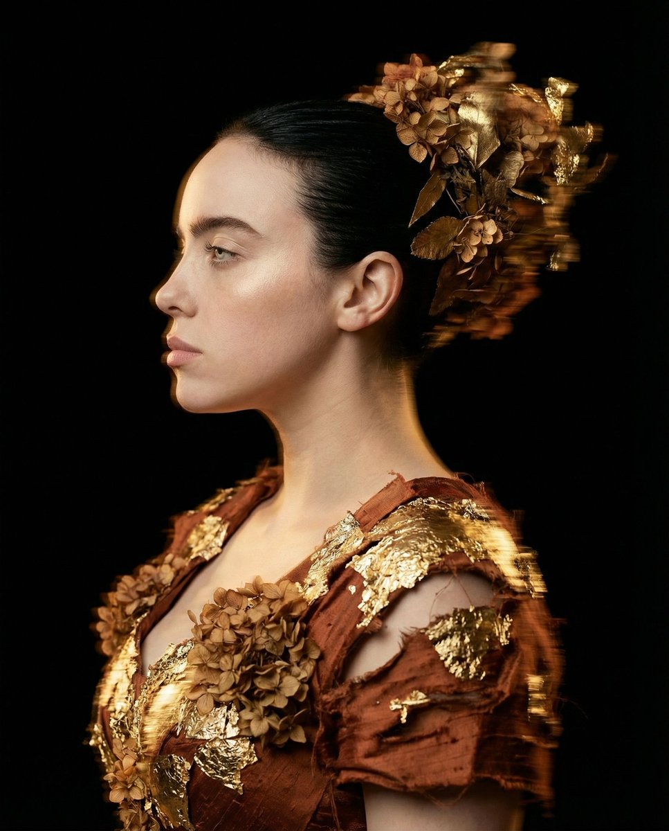 { "vibe_title_en": "Kinetic Gold Sculpture", "master_prompt": "一幅超写实的人物侧面肖像,主人公(The Prota…