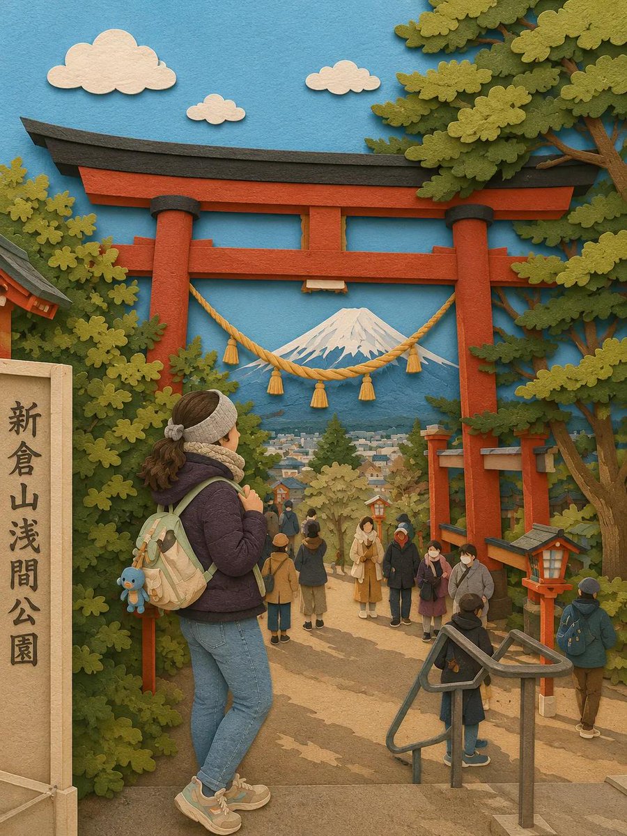 奇思妙想的分层剪纸立体场景,手工打造的3D纸艺世界,惬意的日本旅行场景,超精细的剪纸插画,柔和的马卡龙色系,毛毡与卡纸质感,可见纵深的层叠纸张,迷人的微缩小镇美学,童话故事书般的…