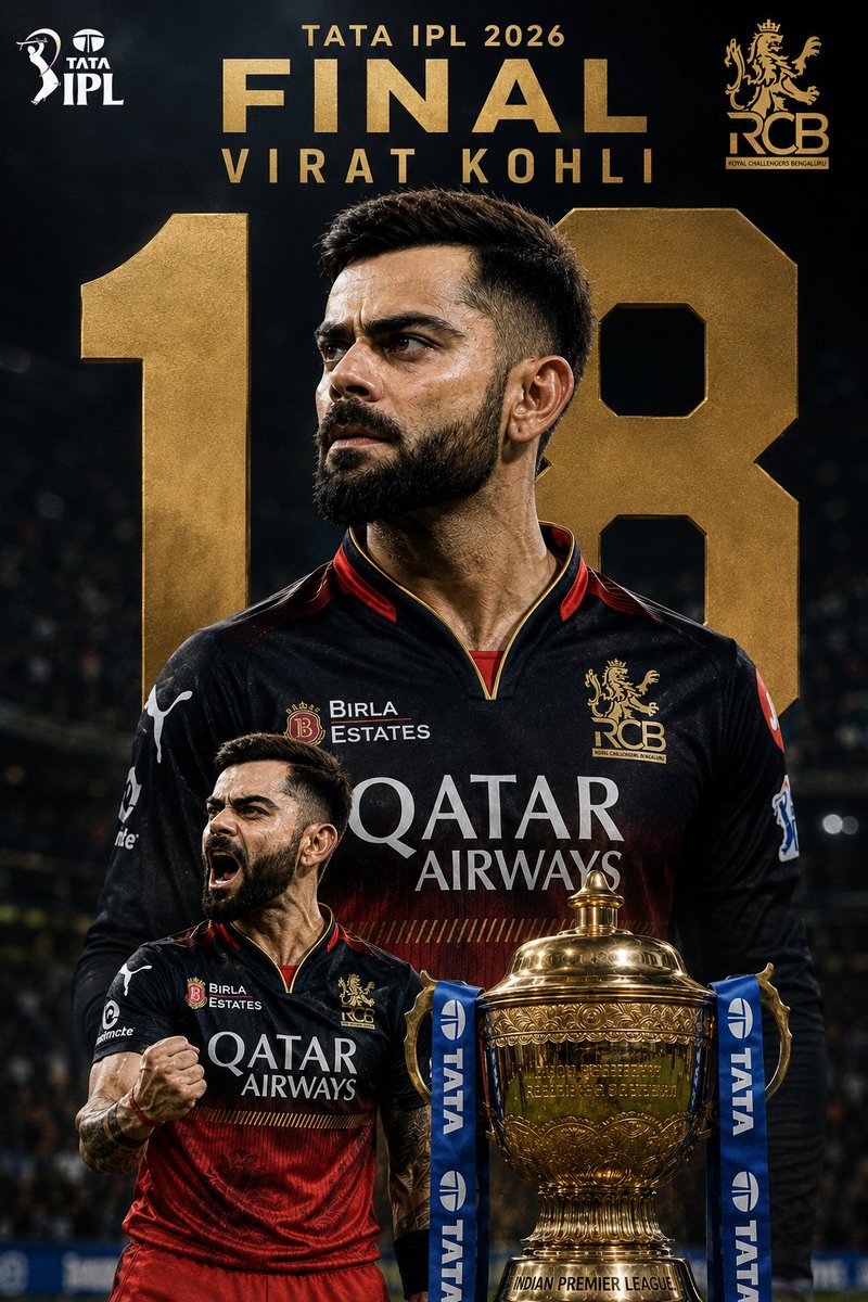 维拉特·科利国王 👑 正在球场上咆哮 为 TATA IPL 2026 决赛打造的 Virat Kohli 超写实电影感运动海报，高端体育广告摄影风格，超精细 8K 真实感。 主体…