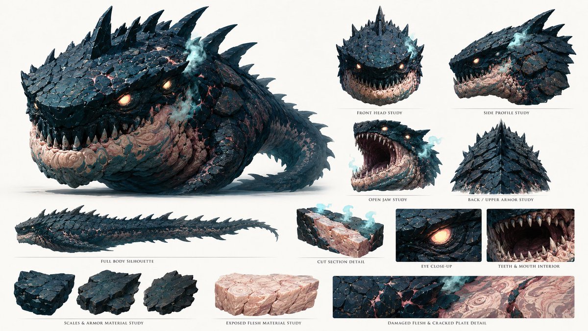 Gpt Image 2 分镜提示词: 创建一张 16:9 的图片。 [项目卡] 创建一个紧凑设计的刊头,不要做成表格。 标题:MONSTER BUTCHER…