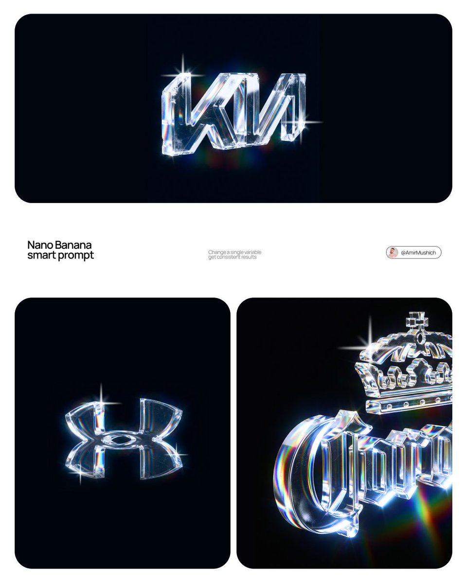 https://t.co/pmxiuTvYcB prompt: [BRAND NAME] 为奢侈品品牌活动创建一个高级 CGI 水晶字体主视觉。扮演光学物理艺术总监、3D 字体雕…