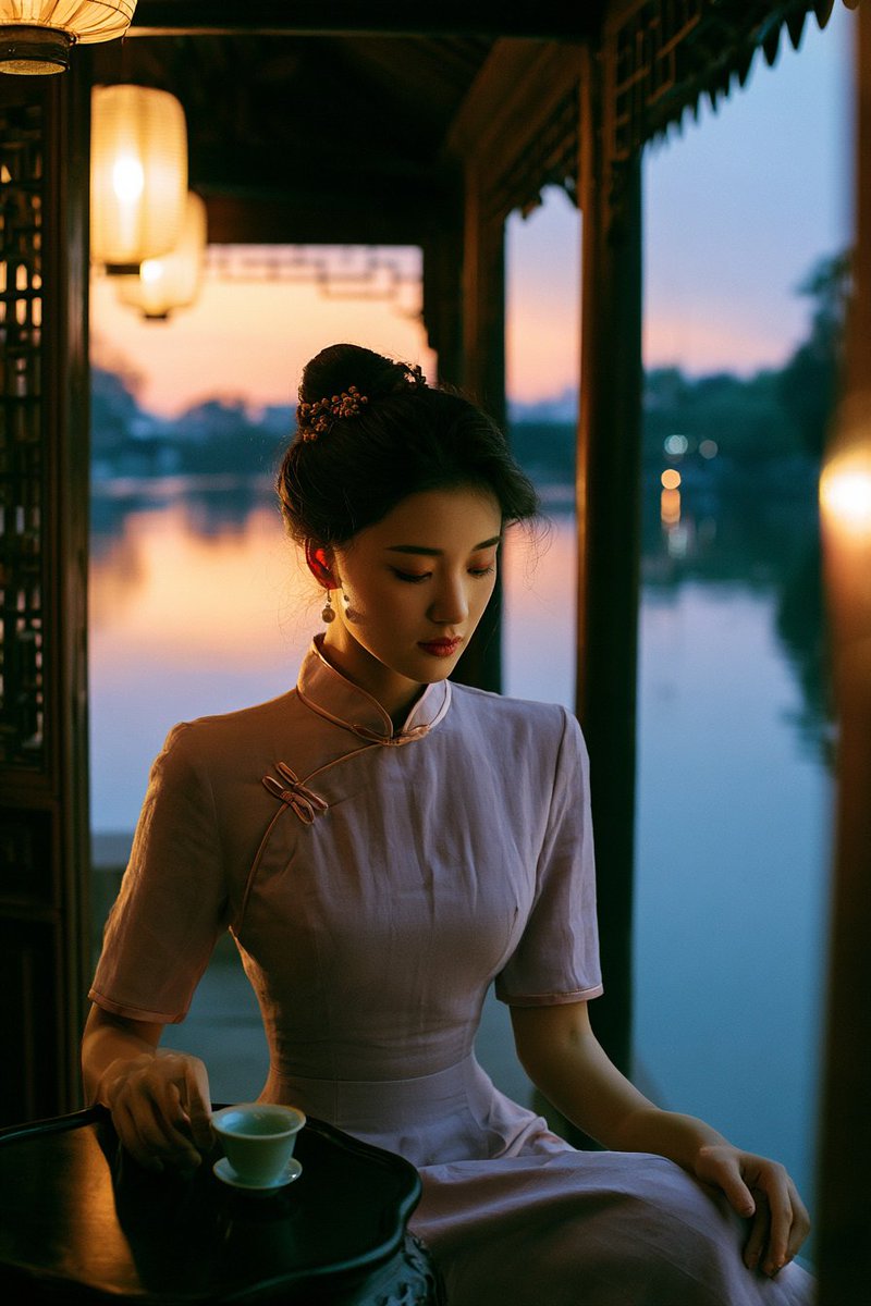 GPT Image 2 vs Midjourney v8.1 苏州园林|旗袍写真 水榭黄昏 / Lakeside Teahouse at Dusk Prompt 👇👇👇 ▸ GP…