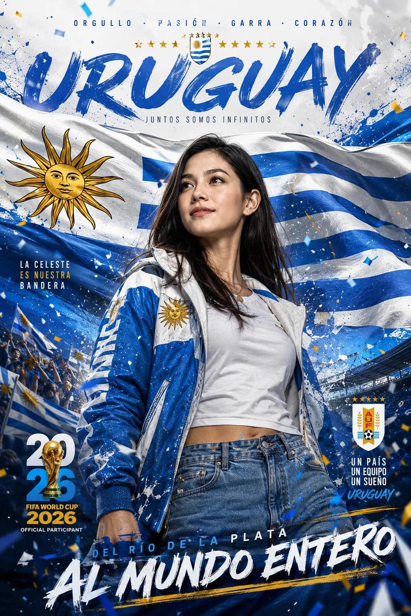 极致电影感 2026 国际足联世界杯宣传海报,自豪的年轻球迷英姿勃发地站立于画面中央,身着时尚的国家队外套与球衣,巨大的 [COUNTRY] 旗帜在背景中迎风飘扬,戏剧化的球场氛…