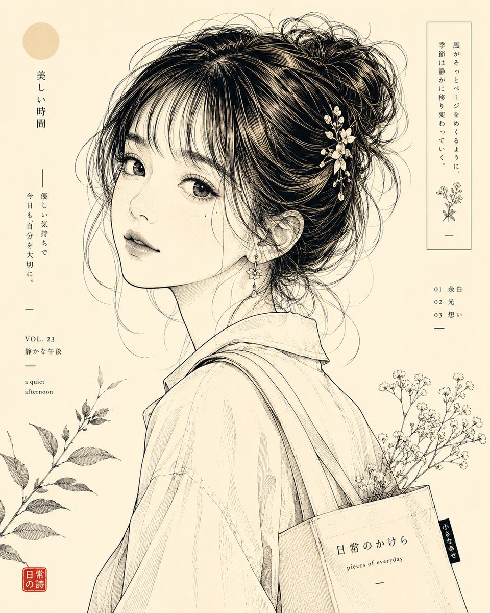 将照片中的人物转化为当代日本线条艺术插画，超精细钢笔与墨水素描，奶油黄与象牙白色调，极简编辑设计，精致排线与雕版质感，干净的负空间，独立杂志美学，柔和文学氛围…
