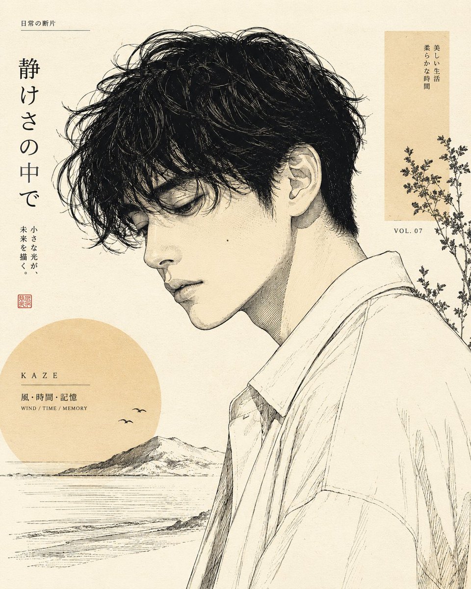 将照片中的人物转化为当代日本线条艺术插画，超精细钢笔与墨水素描，奶油黄与象牙白色调，极简编辑设计，精致排线与雕版质感，干净的负空间，独立杂志美学，柔和文学氛围，细腻的面部特征，斯…