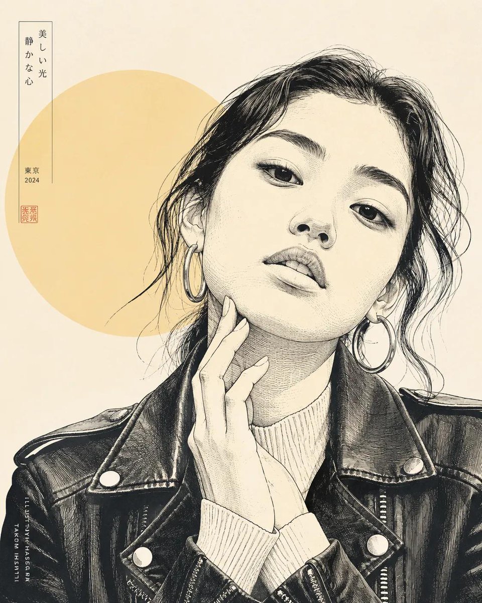 将照片中的人物转变为现代日本线条艺术插画,超精细钢笔素描,米黄色与象牙白色调,极简编辑设计,精致排线与雕版质感,干净的留白空间,独立杂志美学,柔和的文学氛围,细腻的面部特征,斯堪…