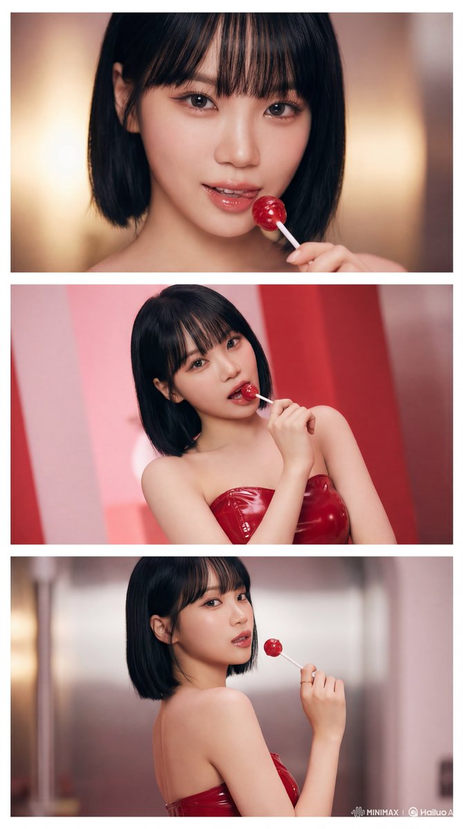https://t.co/xgSQXGHPZc prompt: 设计一个 3 面板垂直拼贴（9:16 比例），主角为 Le Sserafim 的 Kim Chaewon。她留着有…