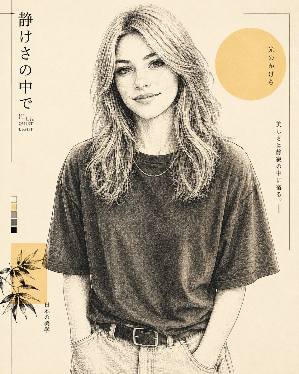 将照片中的人物转化为当代日式线条艺术插画,超精细钢笔墨水画,奶油黄与象牙白配色,极简编辑设计,精致的排线与版画纹理,干净的负空间,独立杂志美学,柔和的文学氛围,细腻的面部特征,北…