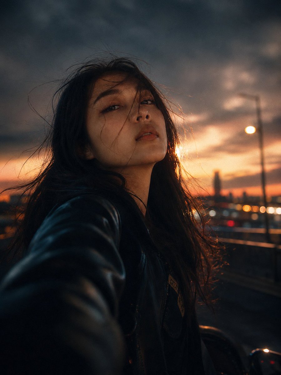 图片由 Chatgpt ai 上的 GPT image 2 生成 提示词 👇 夜晚，一位年轻女性从行驶中的汽车里探身而出，采用广角自拍视角拍摄的电影感肖像。被风吹动的头发，自信的…