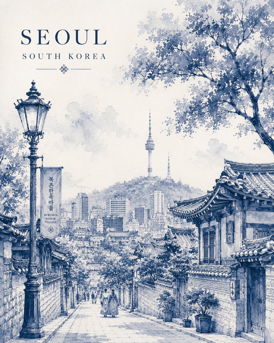 极简复古水彩旅行海报插画，描绘[CITY NAME]，[COUNTRY]，完全以优雅的单色[COLOR]水彩与精细的墨线笔触呈现。 宽高比：4:5 竖向构图，针对海报与社交媒体展…