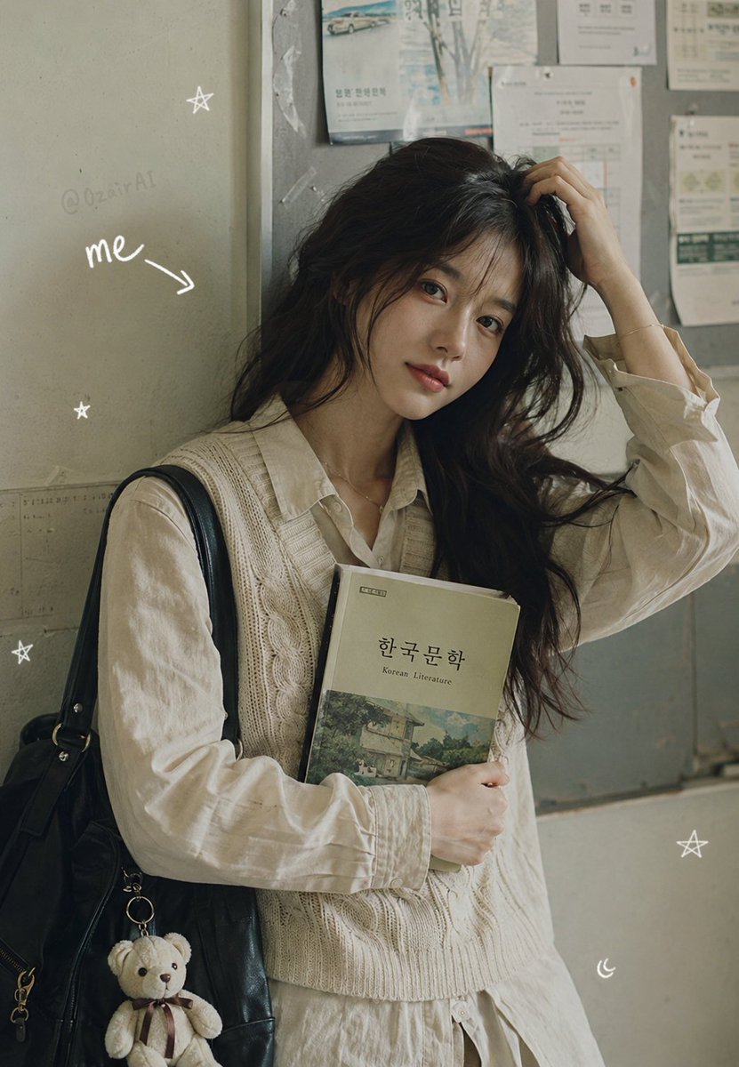 在温馨的走廊里学习 ✨ 图片由 ChatGPT 上的 GPT image 2 生成。 提示词 ⤵️ 一位年轻美丽的女性,面容柔和精致,眼神富有表现力,倚靠在浅灰色的教室墙上,一只…