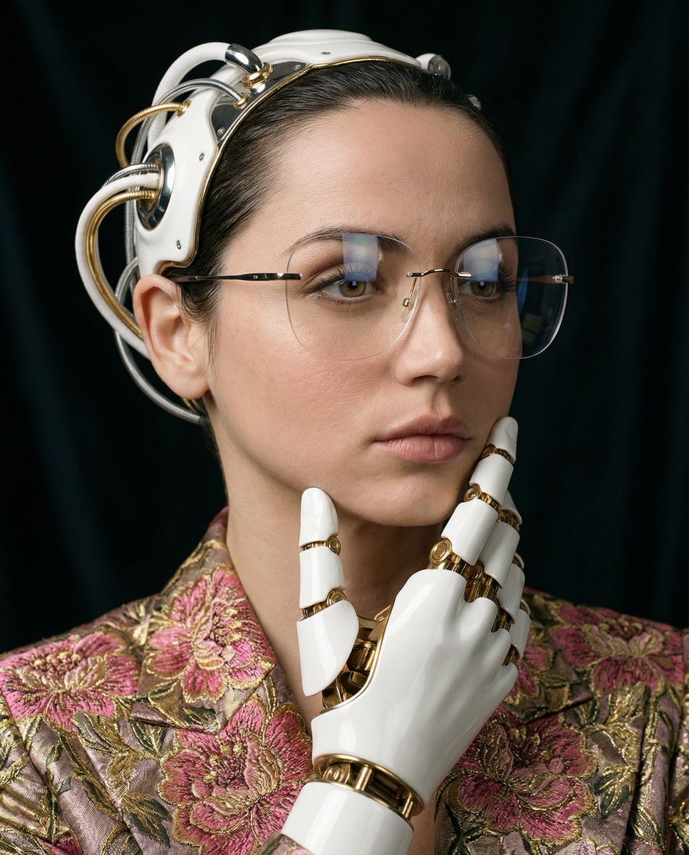 { "vibe_title_en": "Cyber Renaissance", "master_prompt": "一幅超现实、电影感的特写肖像,描绘了主角——一位高级时装赛博格…