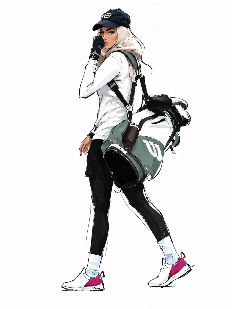 将这张照片转换为《Vogue》风格的时尚插画，保留人物的身份、面部特征与相貌。极简手绘素描，配以优雅修长的身形比例、粗犷的黑色墨线轮廓、松弛自信的线条、平涂的马克笔色彩与细腻的腮…